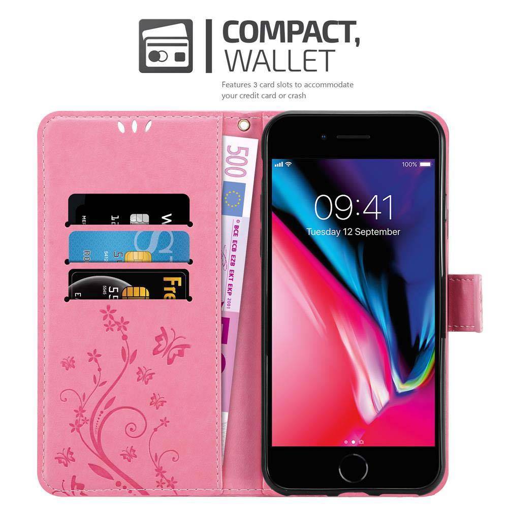 Cadorabo Hülle für Apple iPhone 7 / 7S / 8 / SE 2020 Schutz Hülle in Rosa Schutzhülle Handy Hülle Etui Case Blumen