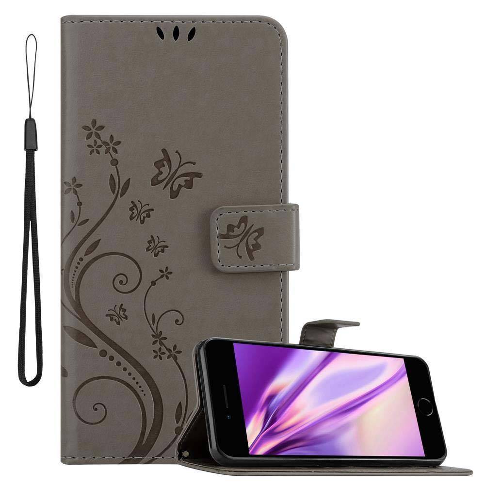 Cadorabo Hülle für Apple iPhone 7 PLUS / 7S PLUS / 8 PLUS Schutz Hülle in Grau Schutzhülle Handy Hülle Etui Case Blumen
