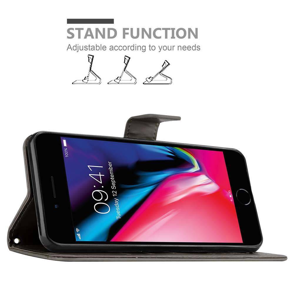 Cadorabo Hülle für Apple iPhone 7 PLUS / 7S PLUS / 8 PLUS Schutz Hülle in Grau Schutzhülle Handy Hülle Etui Case Blumen