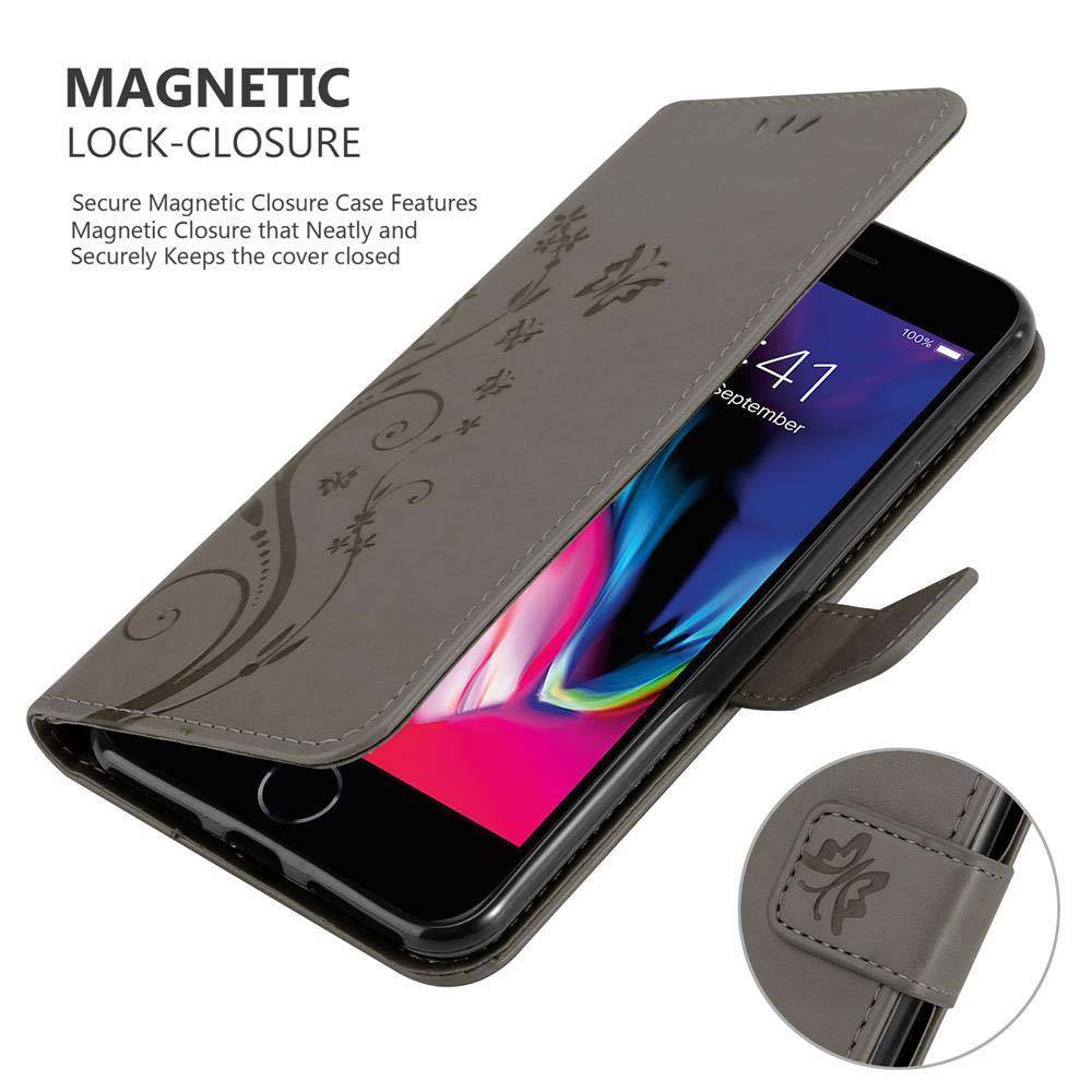 Cadorabo Hülle für Apple iPhone 7 PLUS / 7S PLUS / 8 PLUS Schutz Hülle in Grau Schutzhülle Handy Hülle Etui Case Blumen