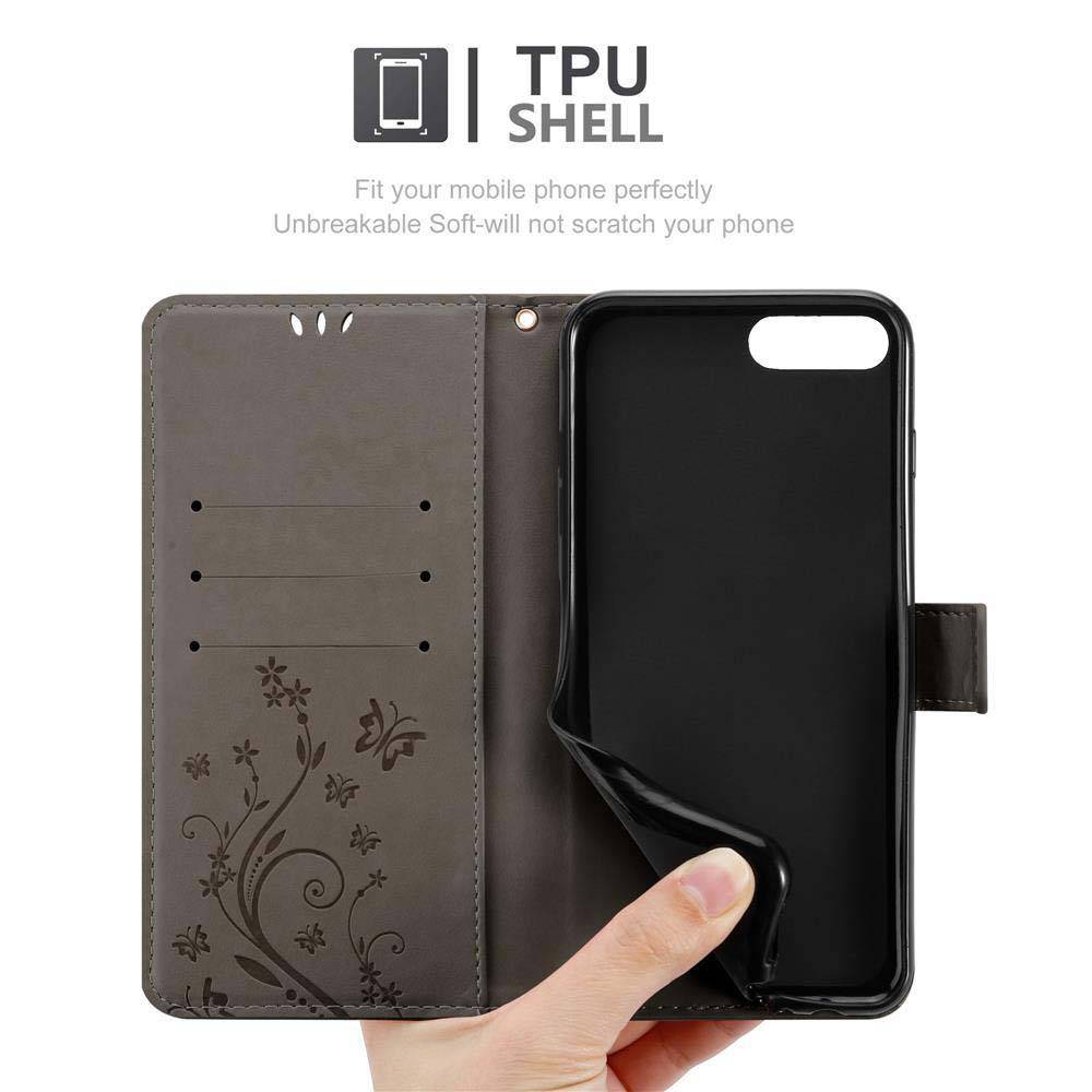 Cadorabo Hülle für Apple iPhone 7 PLUS / 7S PLUS / 8 PLUS Schutz Hülle in Grau Schutzhülle Handy Hülle Etui Case Blumen