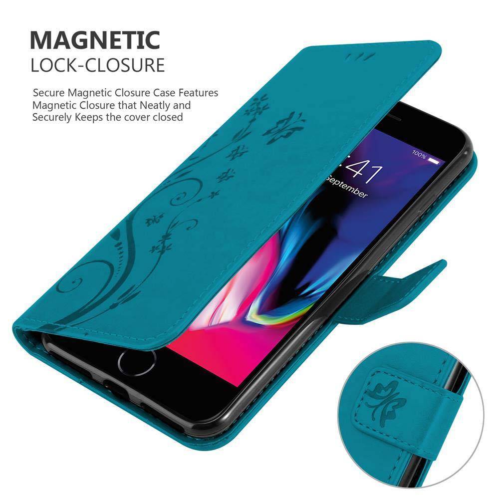 Cadorabo Hülle für Apple iPhone 7 PLUS / 7S PLUS / 8 PLUS Schutz Hülle in Blau Schutzhülle Handy Hülle Etui Case Blumen