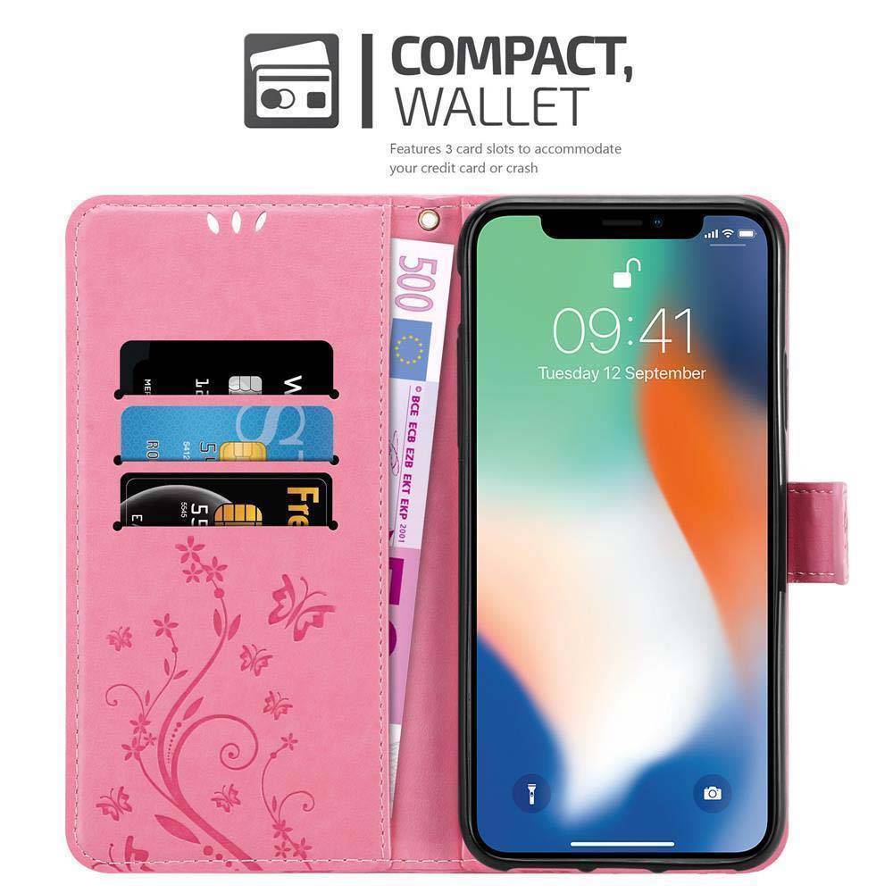 Cadorabo Hülle für Apple iPhone X / XS Schutz Hülle in Rosa Schutzhülle Handy Hülle Etui Case Blumen Flower