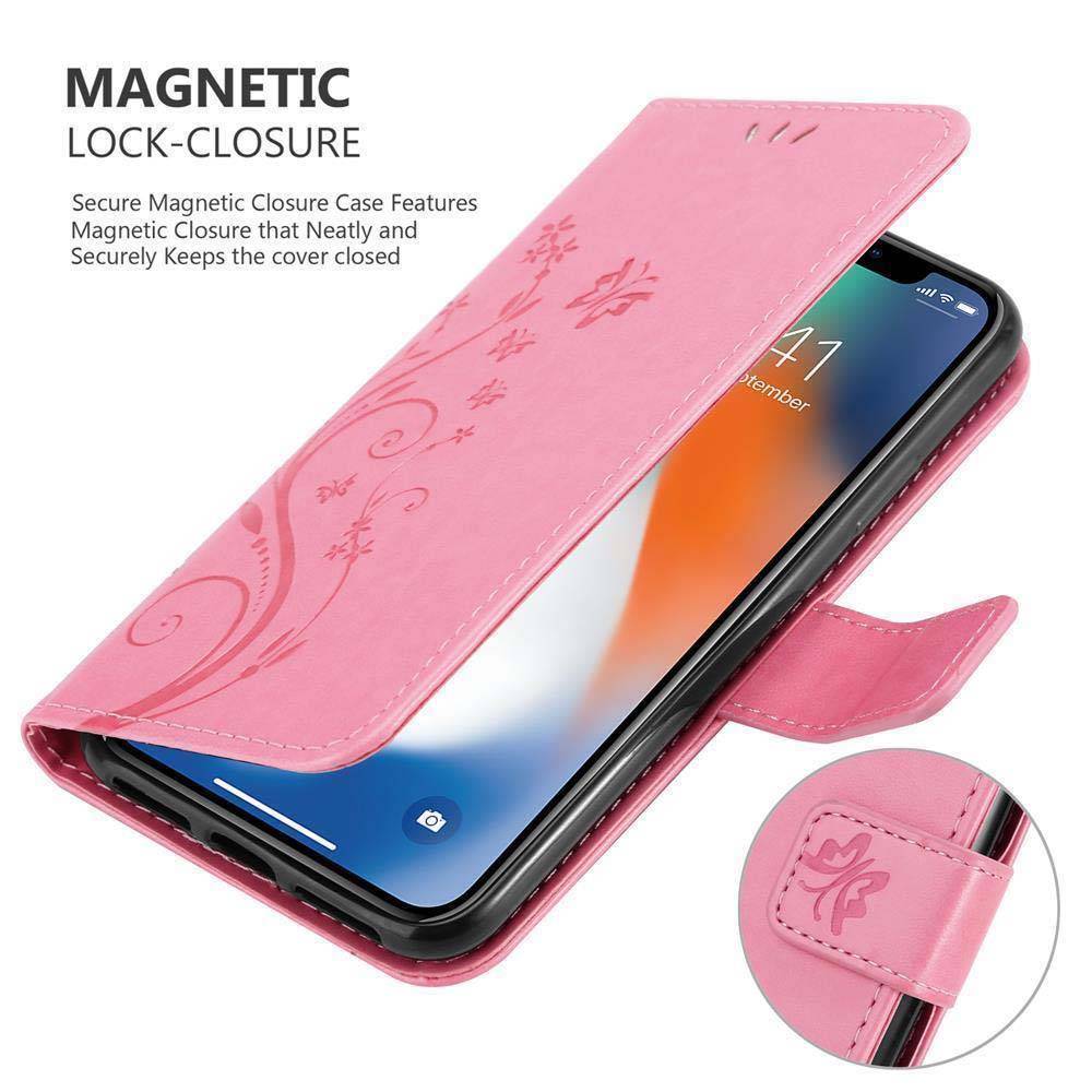 Cadorabo Hülle für Apple iPhone X / XS Schutz Hülle in Rosa Schutzhülle Handy Hülle Etui Case Blumen Flower
