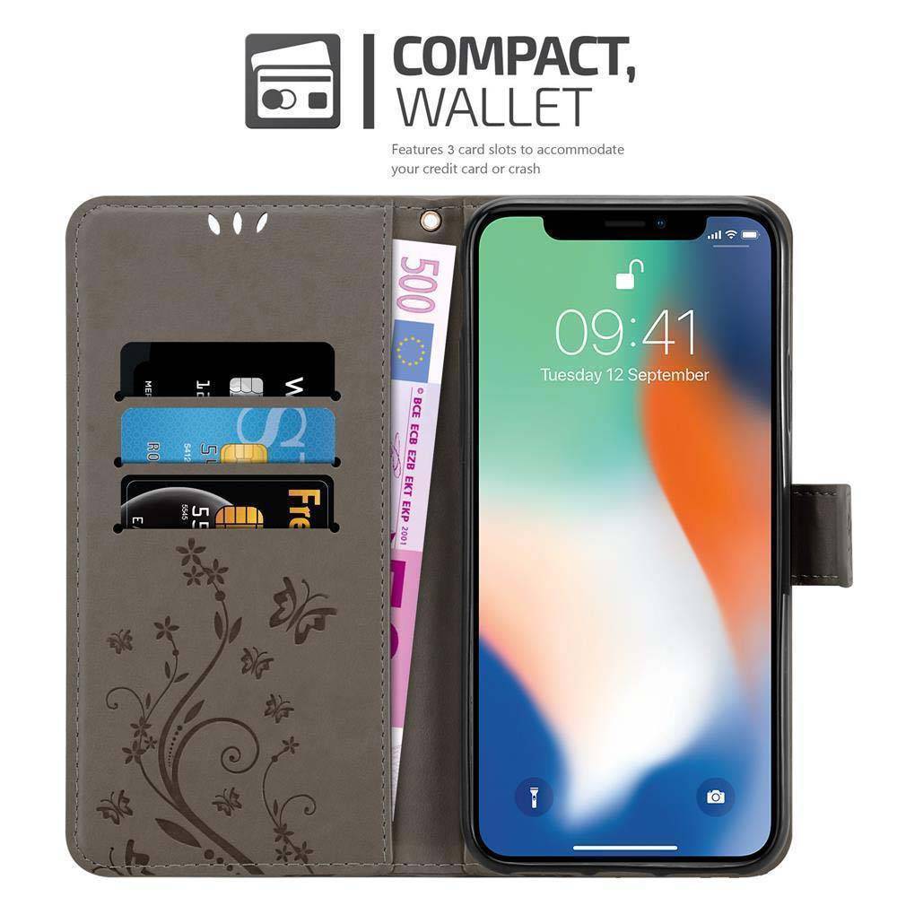 Cadorabo Hülle für Apple iPhone XS MAX Schutz Hülle in Grau Schutzhülle Handy Hülle Etui Case Blumen Flower