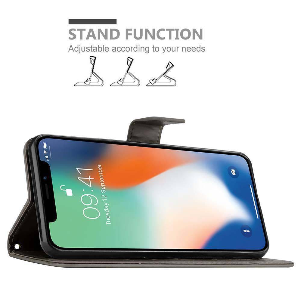 Cadorabo Hülle für Apple iPhone XS MAX Schutz Hülle in Grau Schutzhülle Handy Hülle Etui Case Blumen Flower