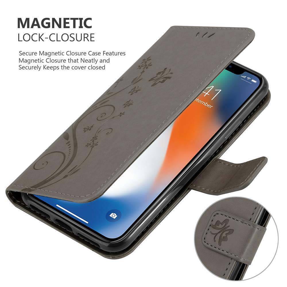 Cadorabo Hülle für Apple iPhone XS MAX Schutz Hülle in Grau Schutzhülle Handy Hülle Etui Case Blumen Flower