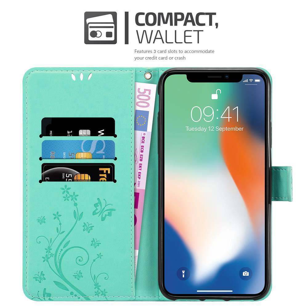 Cadorabo Hülle für Apple iPhone XS MAX Schutz Hülle in Türkis Schutzhülle Handy Hülle Etui Case Blumen Flower