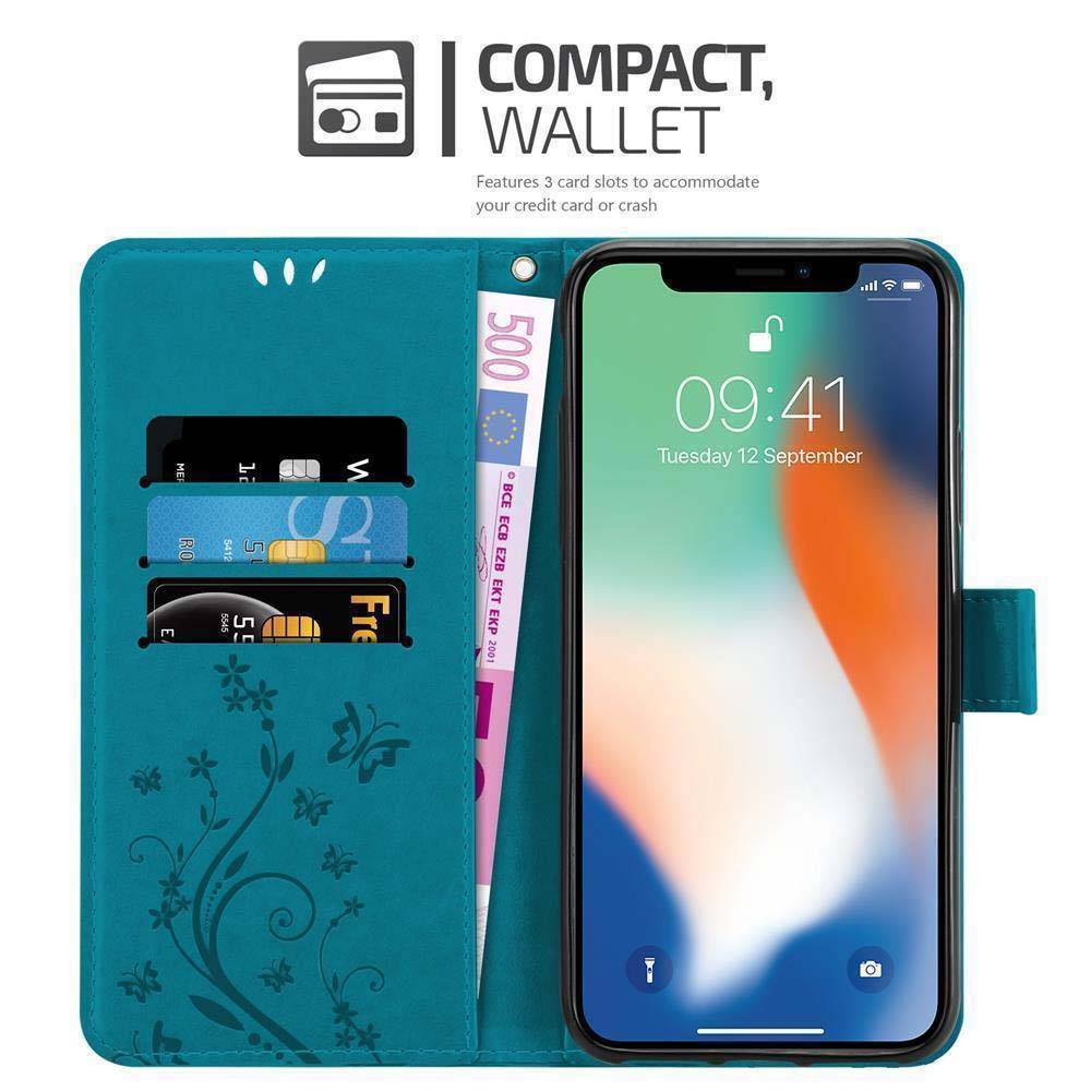 Cadorabo Hülle für Apple iPhone XR Schutz Hülle in Blau Schutzhülle Handy Hülle Etui Case Blumen Flower