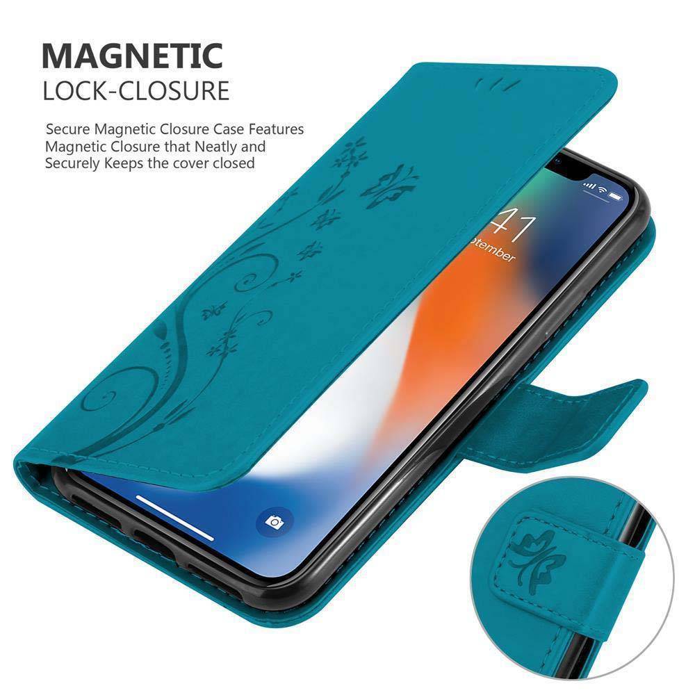 Cadorabo Hülle für Apple iPhone XR Schutz Hülle in Blau Schutzhülle Handy Hülle Etui Case Blumen Flower