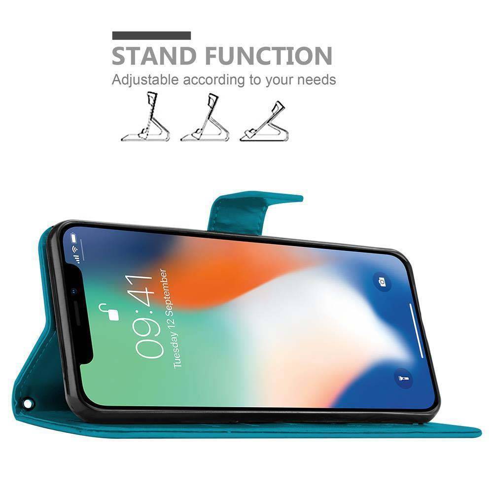 Cadorabo Hülle für Apple iPhone XR Schutz Hülle in Blau Schutzhülle Handy Hülle Etui Case Blumen Flower