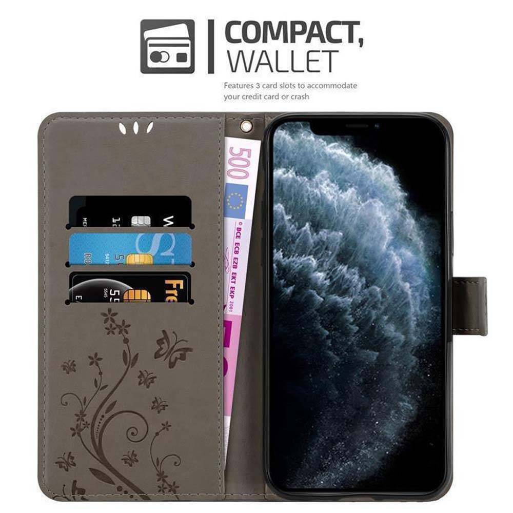 Cadorabo Hülle für Apple iPhone 11 Schutz Hülle in Grau Schutzhülle Handy Hülle Etui Case Blumen Flower