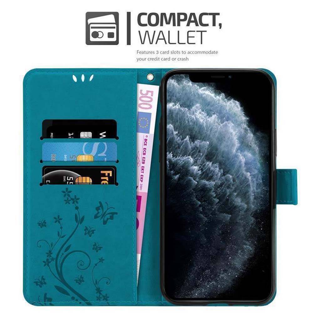 Cadorabo Hülle für Apple iPhone 11 Schutz Hülle in Blau Schutzhülle Handy Hülle Etui Case Blumen Flower