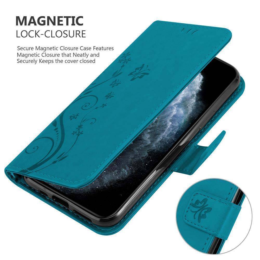 Cadorabo Hülle für Apple iPhone 11 Schutz Hülle in Blau Schutzhülle Handy Hülle Etui Case Blumen Flower