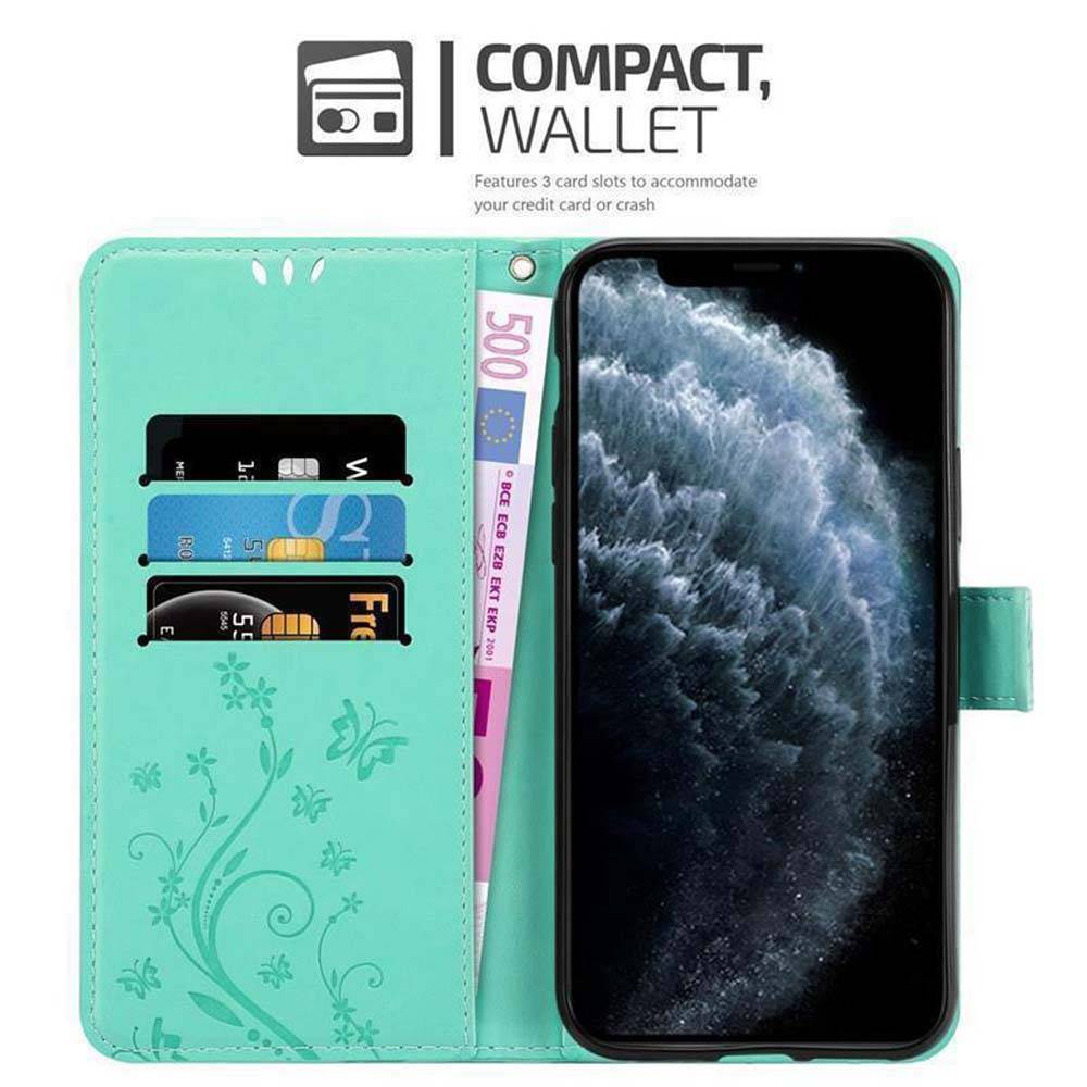 Cadorabo Hülle für Apple iPhone 11 Schutz Hülle in Türkis Schutzhülle Handy Hülle Etui Case Blumen Flower