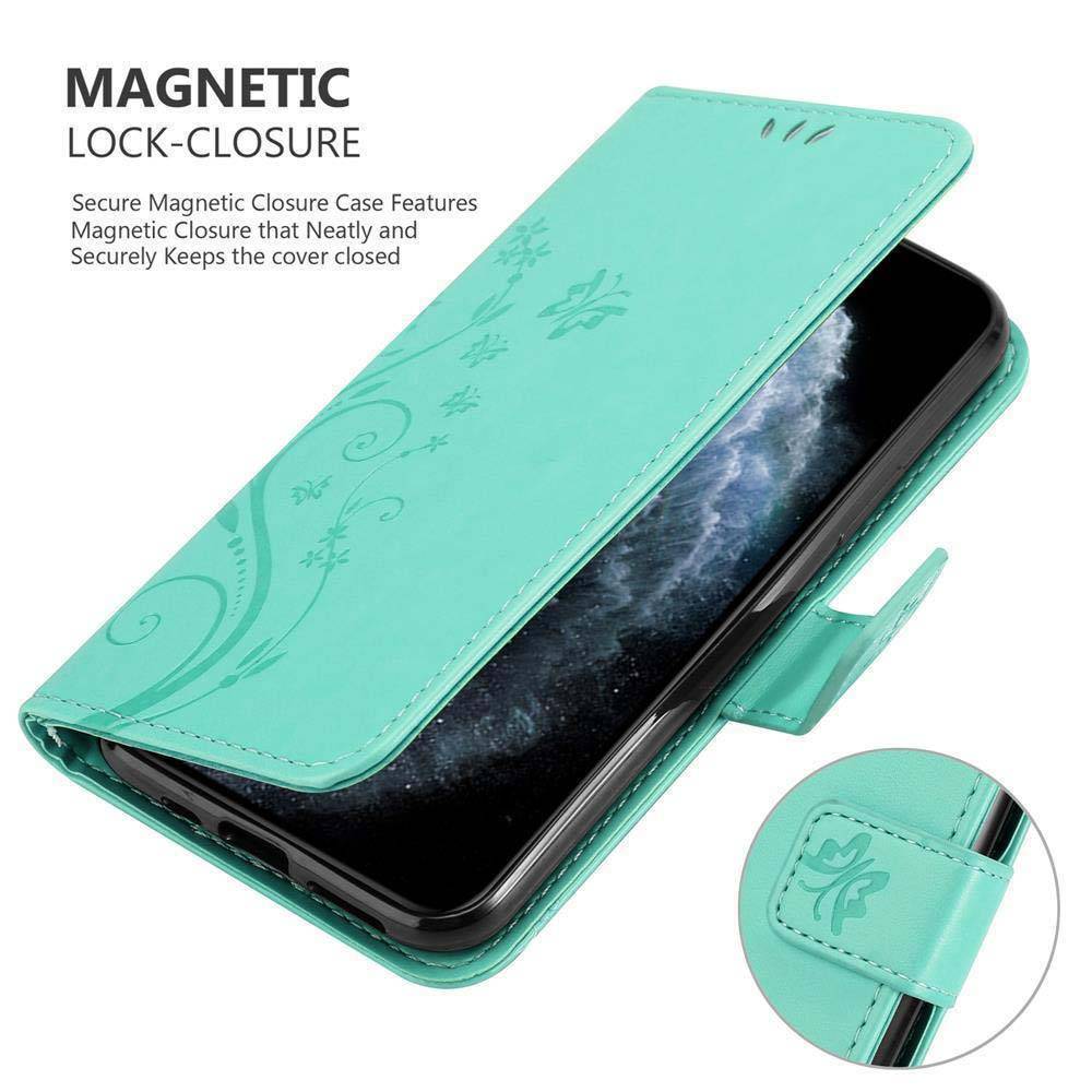 Cadorabo Hülle für Apple iPhone 11 Schutz Hülle in Türkis Schutzhülle Handy Hülle Etui Case Blumen Flower