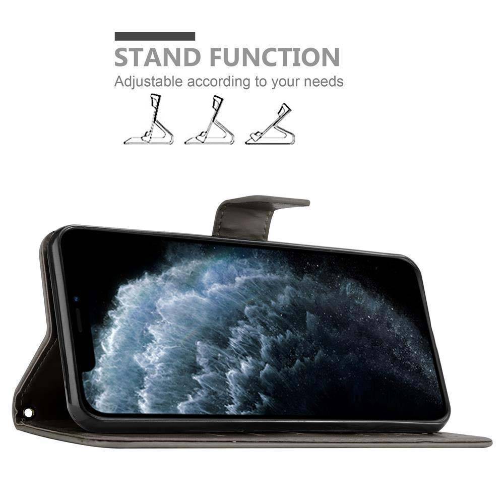 Cadorabo Hülle für Apple iPhone 11 PRO Schutz Hülle in Grau Schutzhülle Handy Hülle Etui Case Blumen Flower