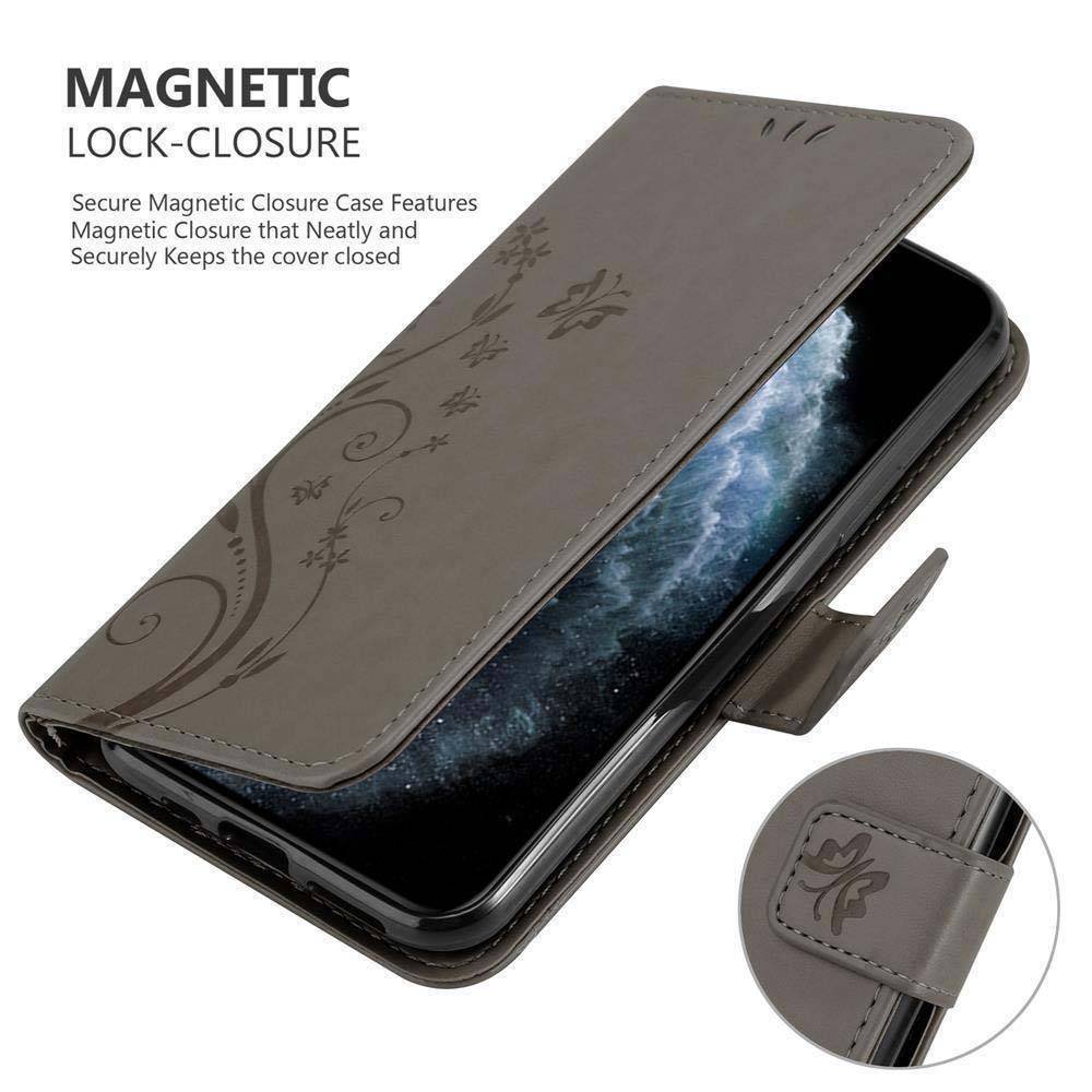 Cadorabo Hülle für Apple iPhone 11 PRO Schutz Hülle in Grau Schutzhülle Handy Hülle Etui Case Blumen Flower