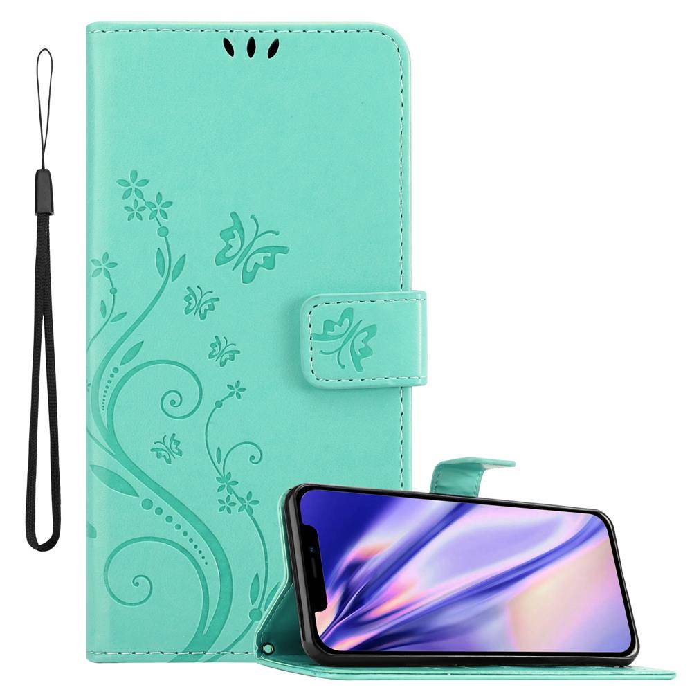 Cadorabo Hülle für Apple iPhone 12 MINI Schutz Hülle in Türkis Schutzhülle Handy Hülle Etui Case Blumen Flower