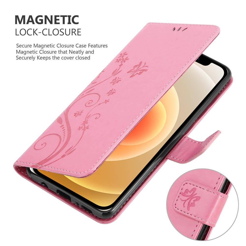 Cadorabo Hülle für Apple iPhone 12 MINI Schutz Hülle in Rosa Schutzhülle Handy Hülle Etui Case Blumen Flower