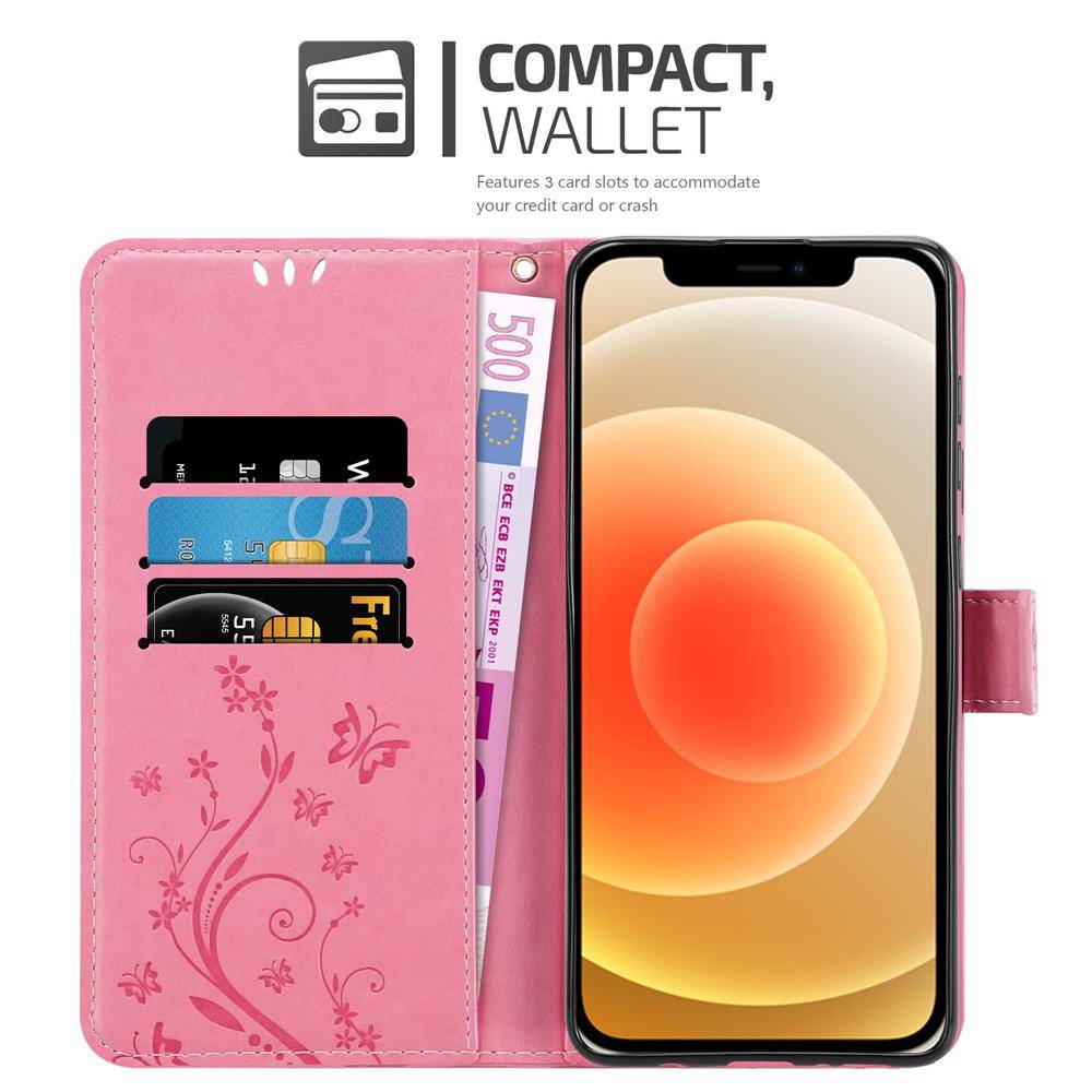 Cadorabo Hülle für Apple iPhone 12 MINI Schutz Hülle in Rosa Schutzhülle Handy Hülle Etui Case Blumen Flower