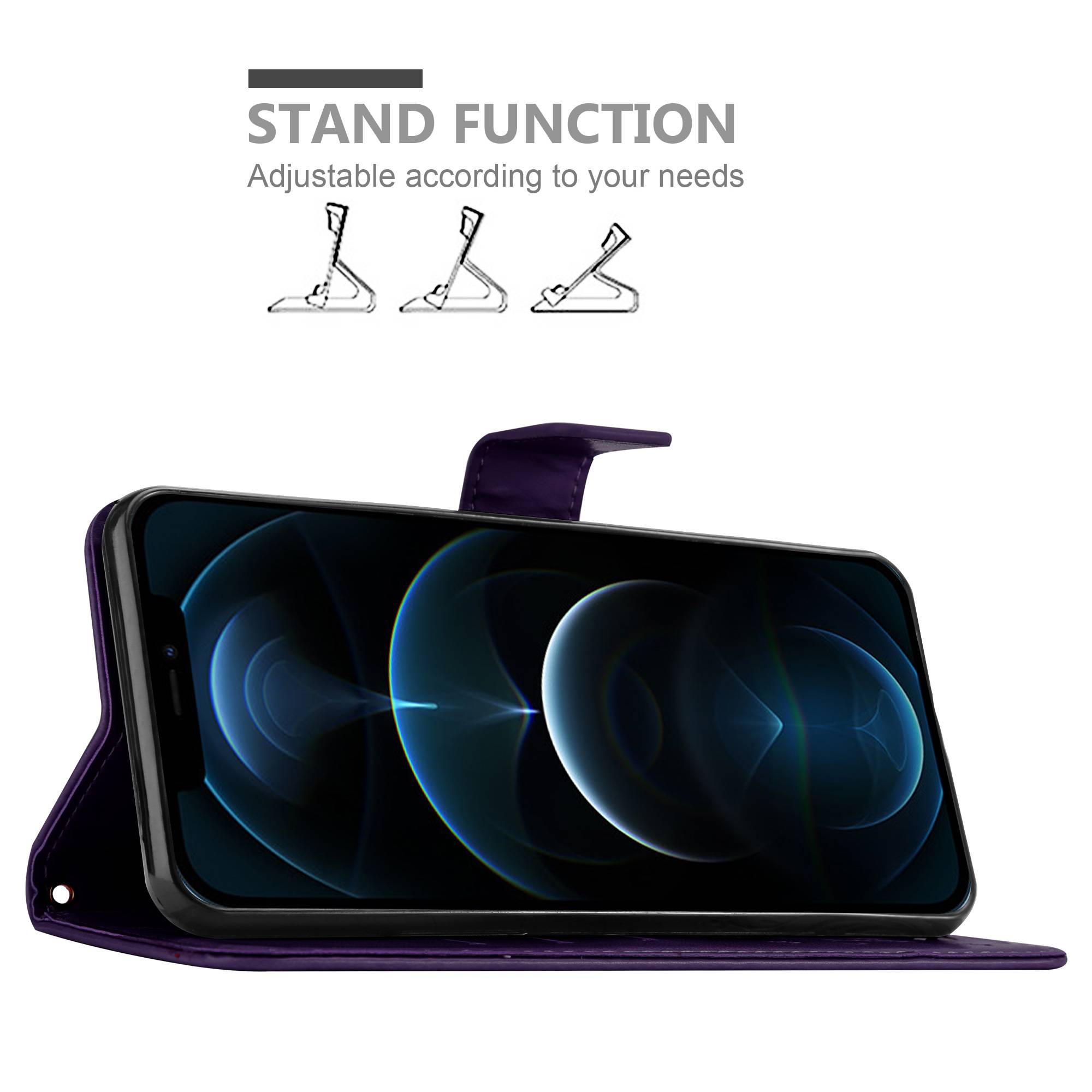 Cadorabo Hülle für Apple iPhone 12 / 12 PRO Schutz Hülle in Lila Schutzhülle Handy Hülle Etui Case Blumen Flower