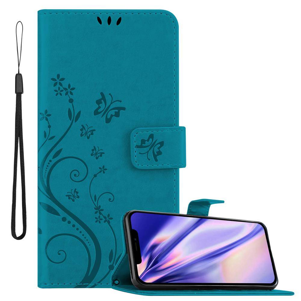 Cadorabo Hülle für Apple iPhone 12 / 12 PRO Schutz Hülle in Blau Schutzhülle Handy Hülle Etui Case Blumen Flower