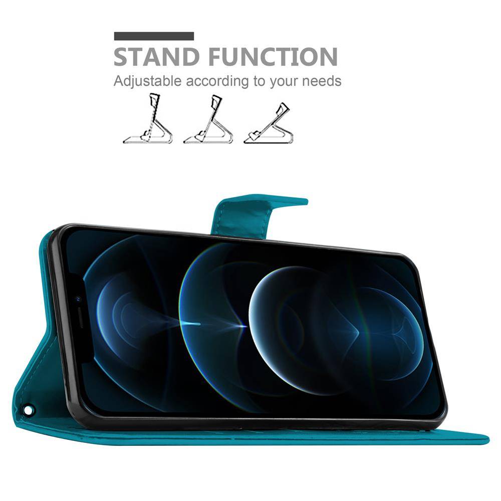 Cadorabo Hülle für Apple iPhone 12 PRO MAX Schutz Hülle in Blau Schutzhülle Handy Hülle Etui Case Blumen Flower