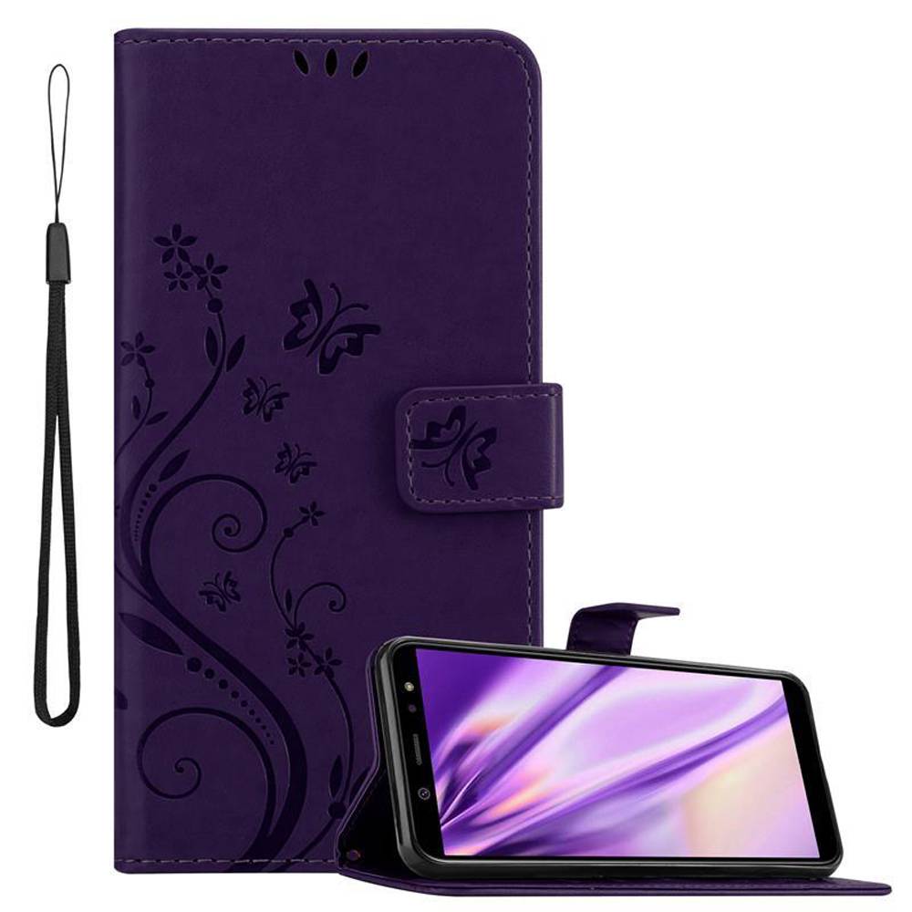 Cadorabo Hülle für Samsung Galaxy A6 2018 Schutz Hülle in Lila Schutzhülle Handy Hülle Etui Case Blumen Flower