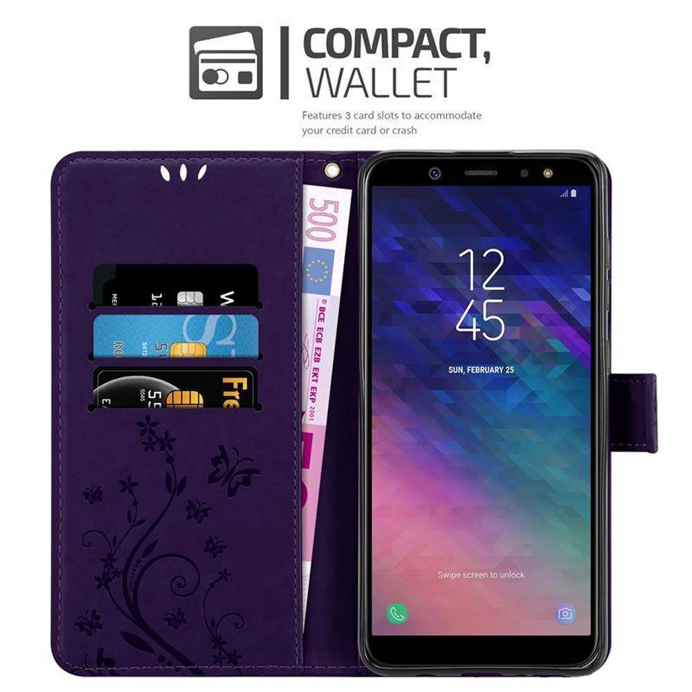 Cadorabo Hülle für Samsung Galaxy A6 2018 Schutz Hülle in Lila Schutzhülle Handy Hülle Etui Case Blumen Flower