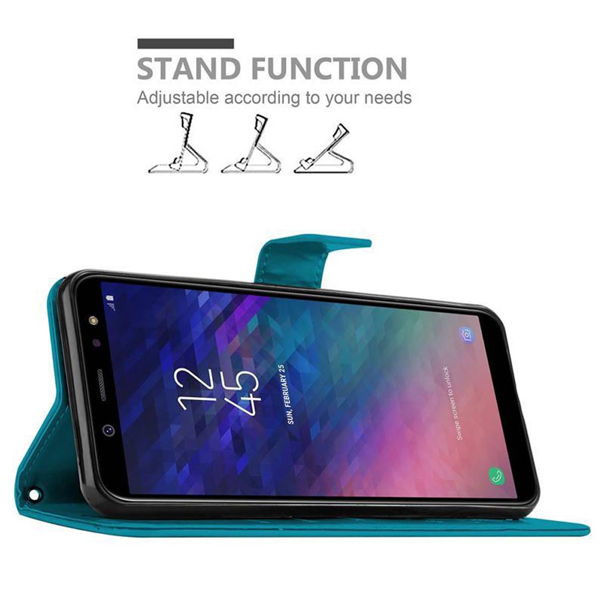 Cadorabo Hülle für Samsung Galaxy A6 2018 Schutz Hülle in Blau Schutzhülle Handy Hülle Etui Case Blumen Flower