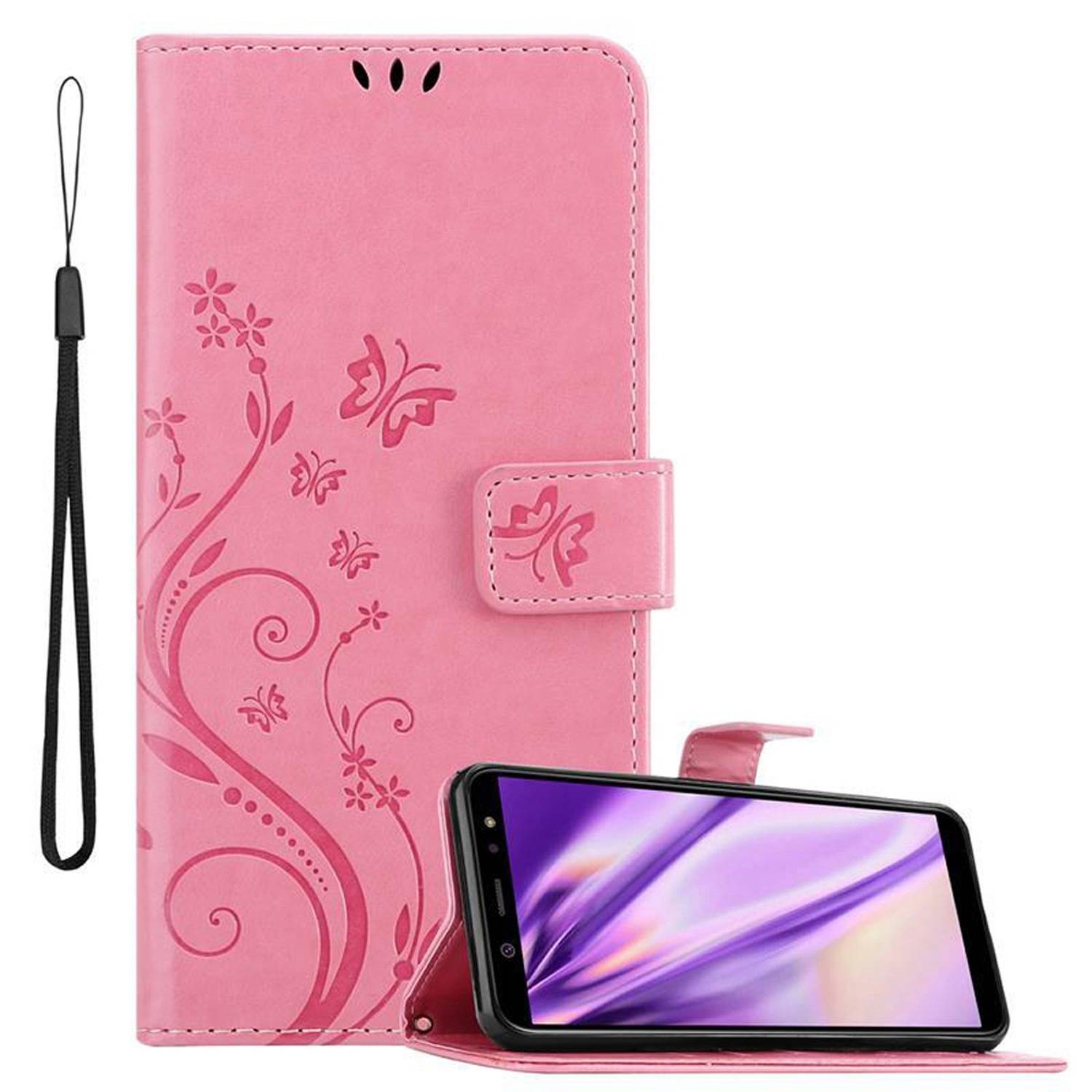 Cadorabo Hülle für Samsung Galaxy A6 2018 Schutz Hülle in Rosa Schutzhülle Handy Hülle Etui Case Blumen Flower