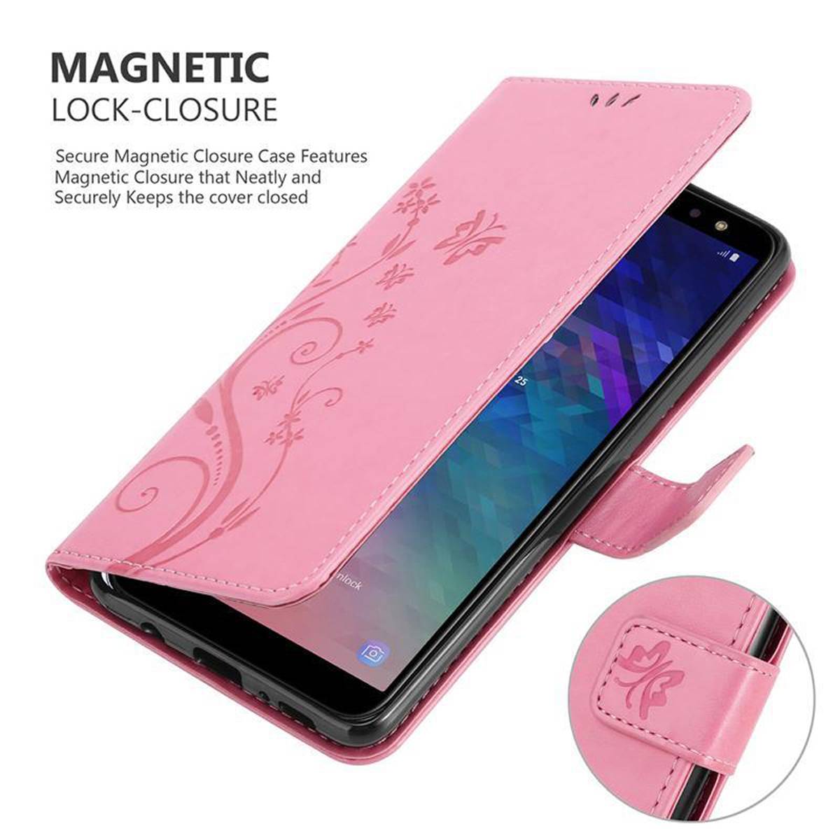 Cadorabo Hülle für Samsung Galaxy A6 2018 Schutz Hülle in Rosa Schutzhülle Handy Hülle Etui Case Blumen Flower