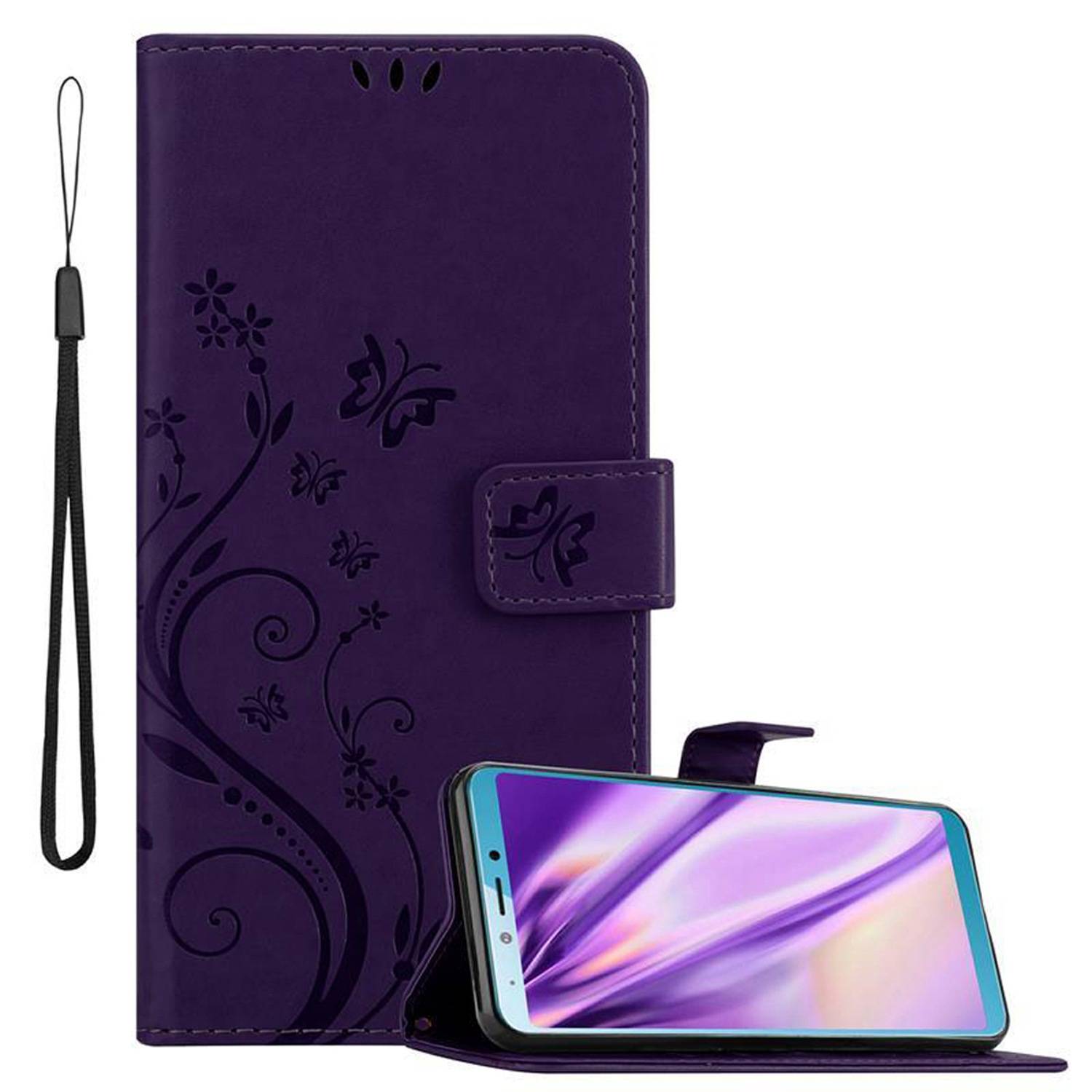 Cadorabo Hülle für Samsung Galaxy A6s Schutz Hülle in Lila Schutzhülle Handy Hülle Etui Case Blumen Flower
