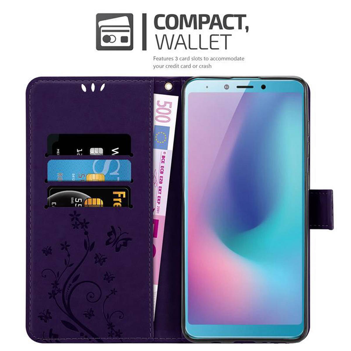 Cadorabo Hülle für Samsung Galaxy A6s Schutz Hülle in Lila Schutzhülle Handy Hülle Etui Case Blumen Flower