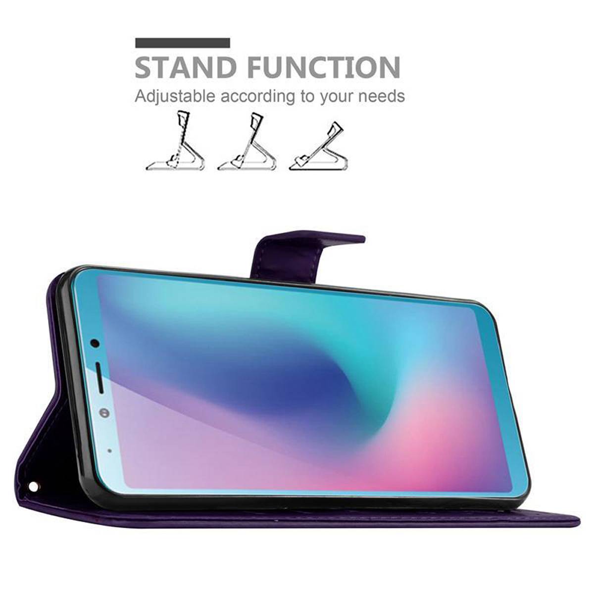 Cadorabo Hülle für Samsung Galaxy A6s Schutz Hülle in Lila Schutzhülle Handy Hülle Etui Case Blumen Flower