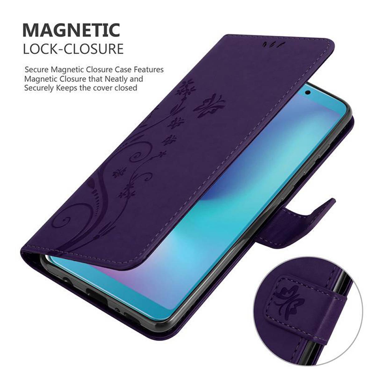 Cadorabo Hülle für Samsung Galaxy A6s Schutz Hülle in Lila Schutzhülle Handy Hülle Etui Case Blumen Flower