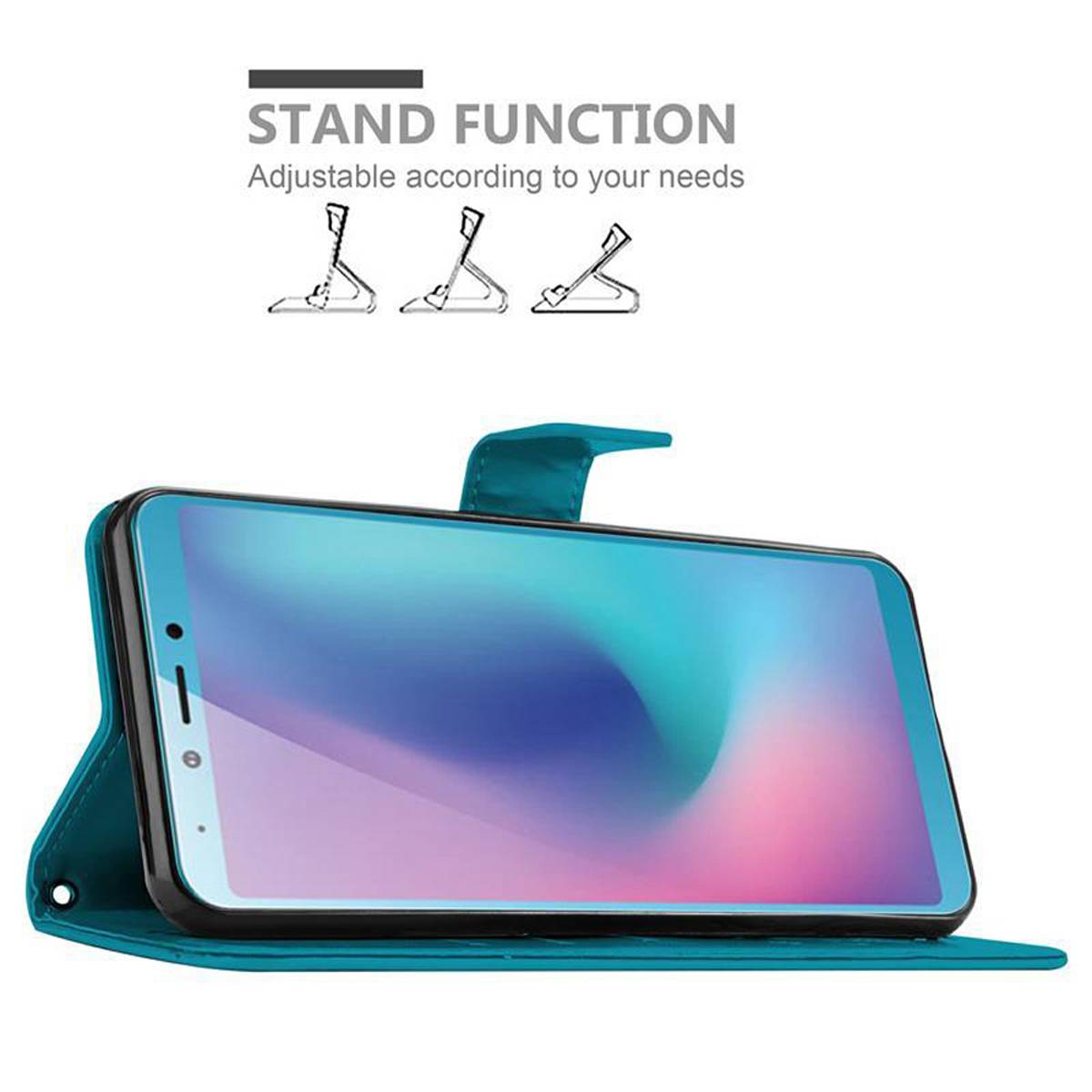 Cadorabo Hülle für Samsung Galaxy A6s Schutz Hülle in Blau Schutzhülle Handy Hülle Etui Case Blumen Flower