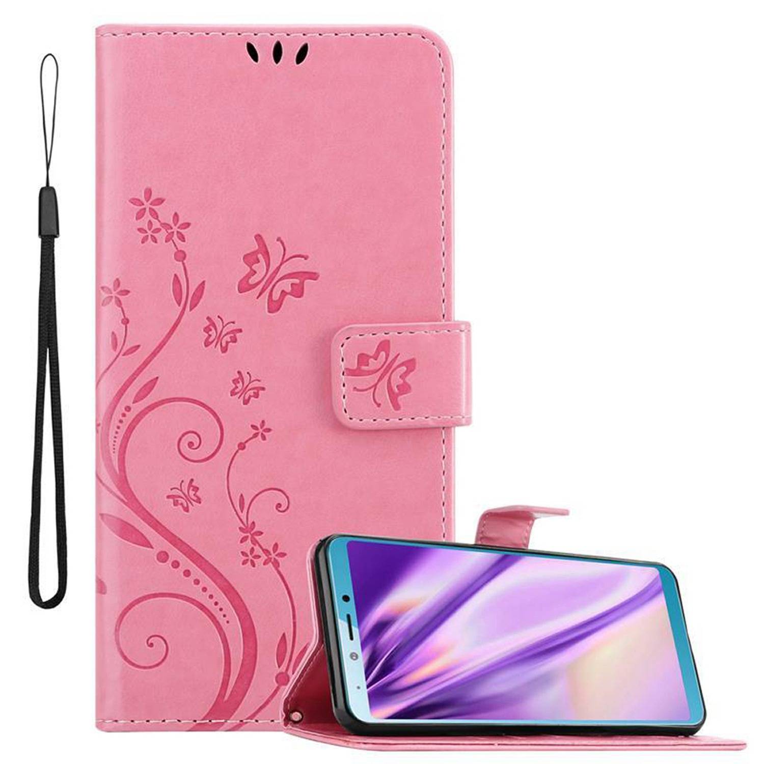 Cadorabo Hülle für Samsung Galaxy A6s Schutz Hülle in Rosa Schutzhülle Handy Hülle Etui Case Blumen Flower