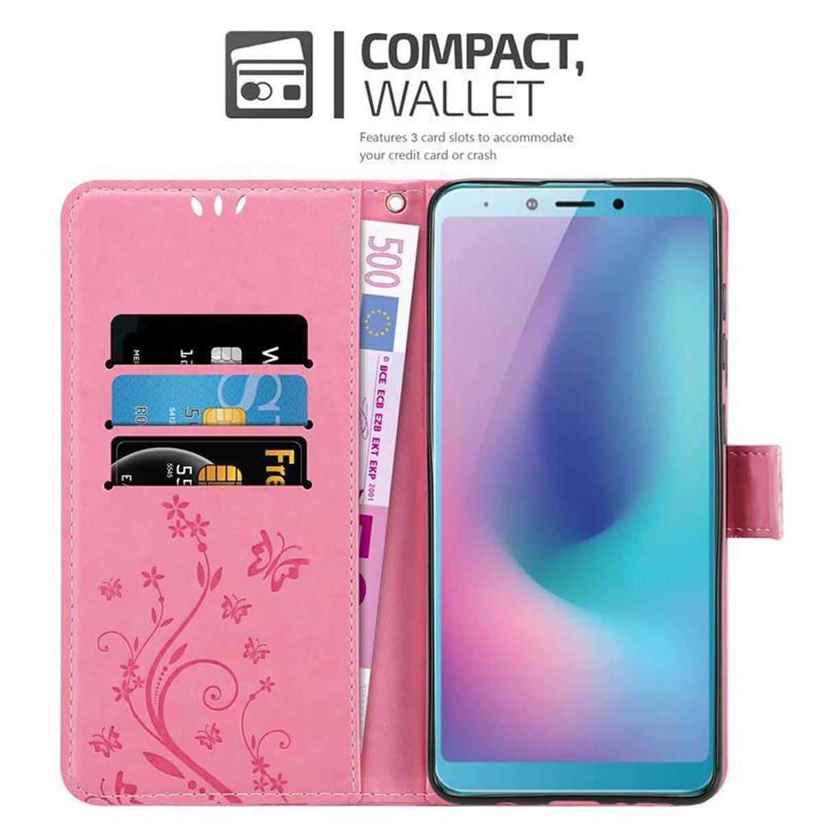Cadorabo Hülle für Samsung Galaxy A6s Schutz Hülle in Rosa Schutzhülle Handy Hülle Etui Case Blumen Flower