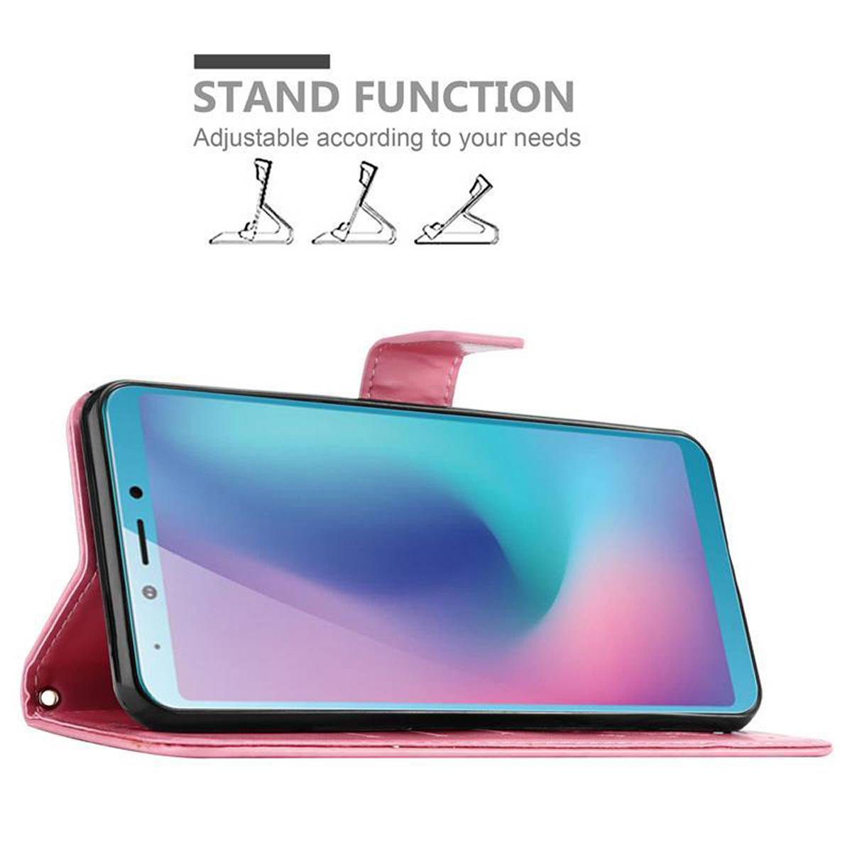 Cadorabo Hülle für Samsung Galaxy A6s Schutz Hülle in Rosa Schutzhülle Handy Hülle Etui Case Blumen Flower
