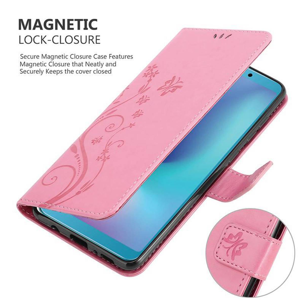 Cadorabo Hülle für Samsung Galaxy A6s Schutz Hülle in Rosa Schutzhülle Handy Hülle Etui Case Blumen Flower