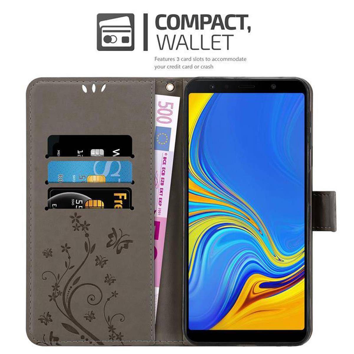 Cadorabo Hülle für Samsung Galaxy A7 2018 Schutz Hülle in Grau Schutzhülle Handy Hülle Etui Case Blumen Flower