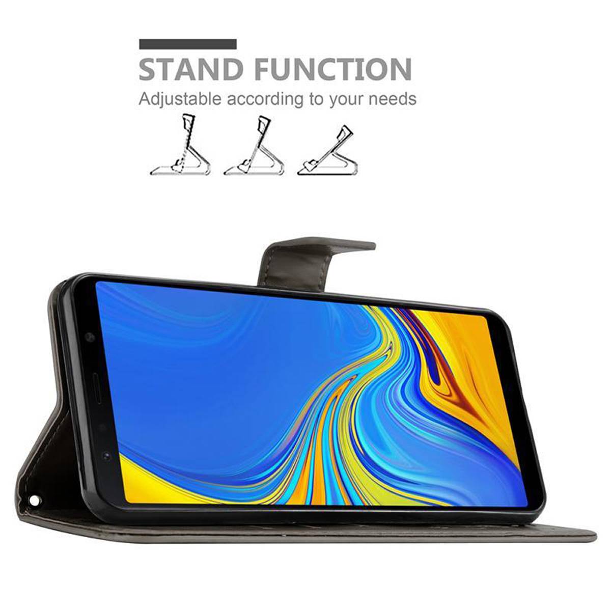 Cadorabo Hülle für Samsung Galaxy A7 2018 Schutz Hülle in Grau Schutzhülle Handy Hülle Etui Case Blumen Flower