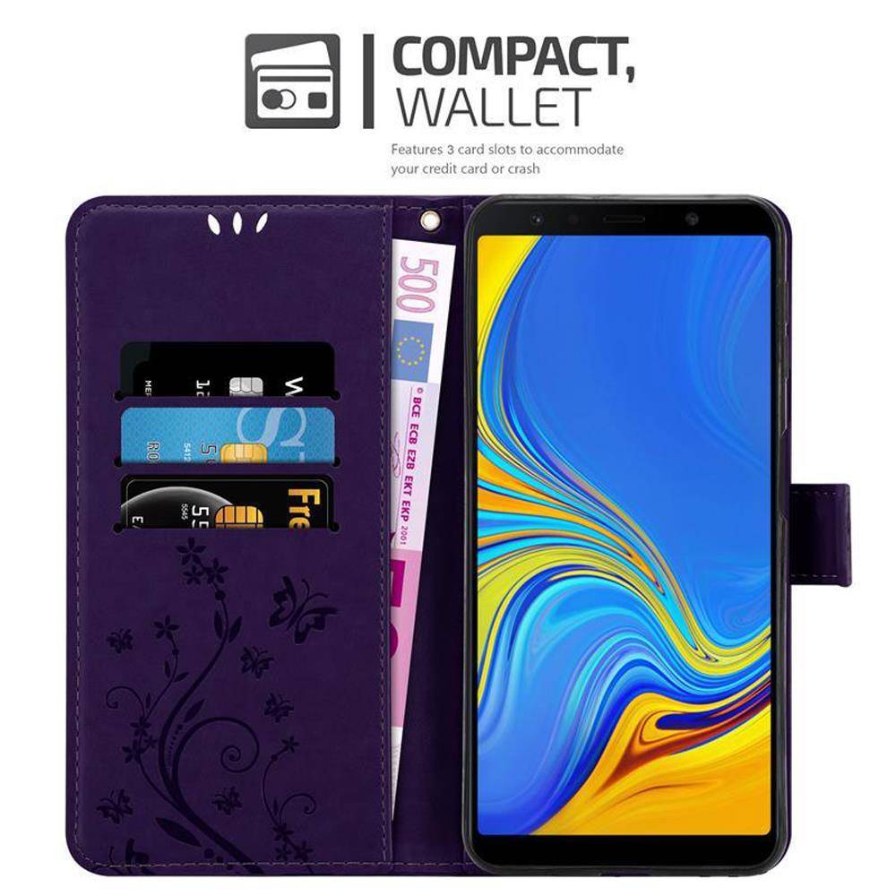 Cadorabo Hülle für Samsung Galaxy A7 2018 Schutz Hülle in Lila Schutzhülle Handy Hülle Etui Case Blumen Flower