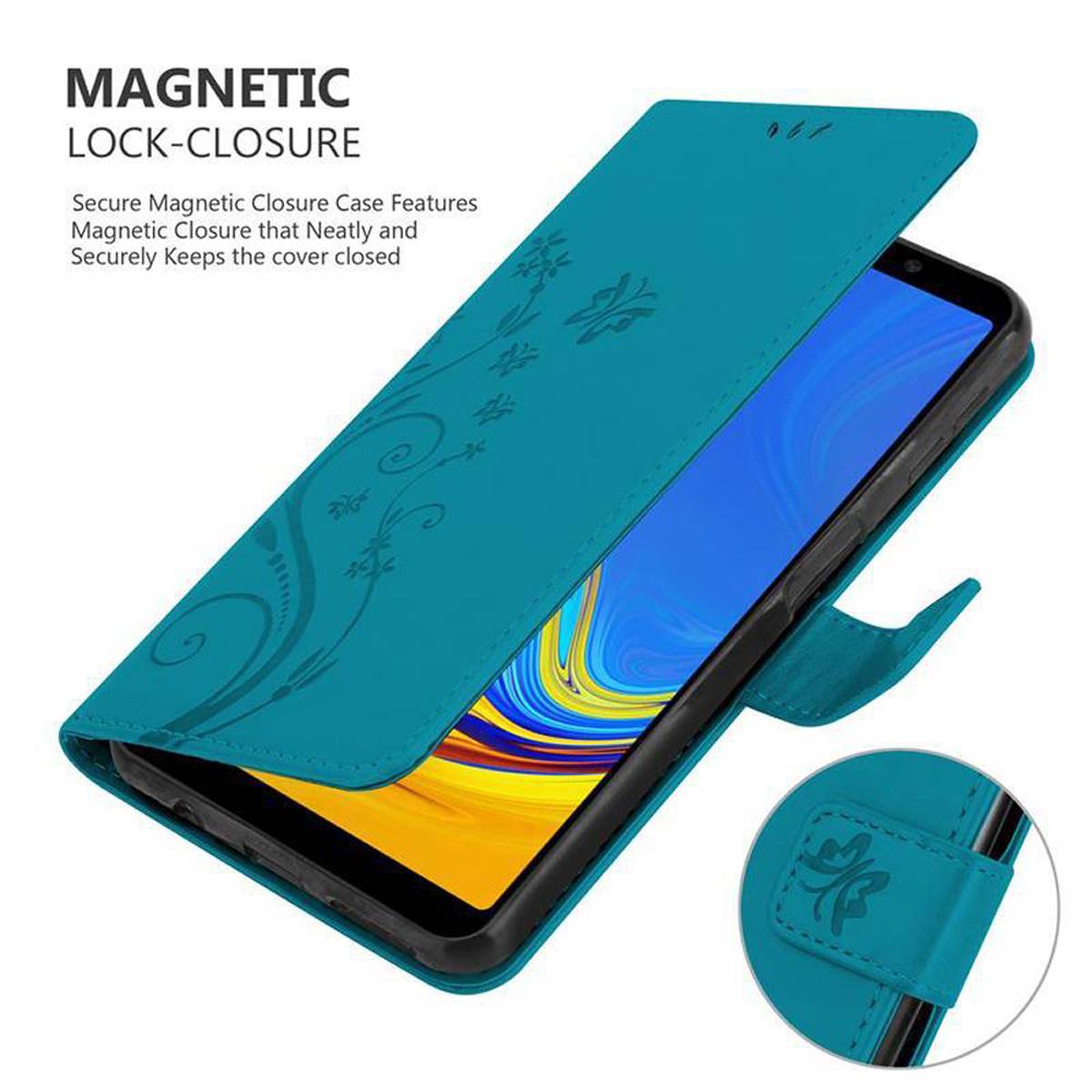 Cadorabo Hülle für Samsung Galaxy A7 2018 Schutz Hülle in Blau Schutzhülle Handy Hülle Etui Case Blumen Flower