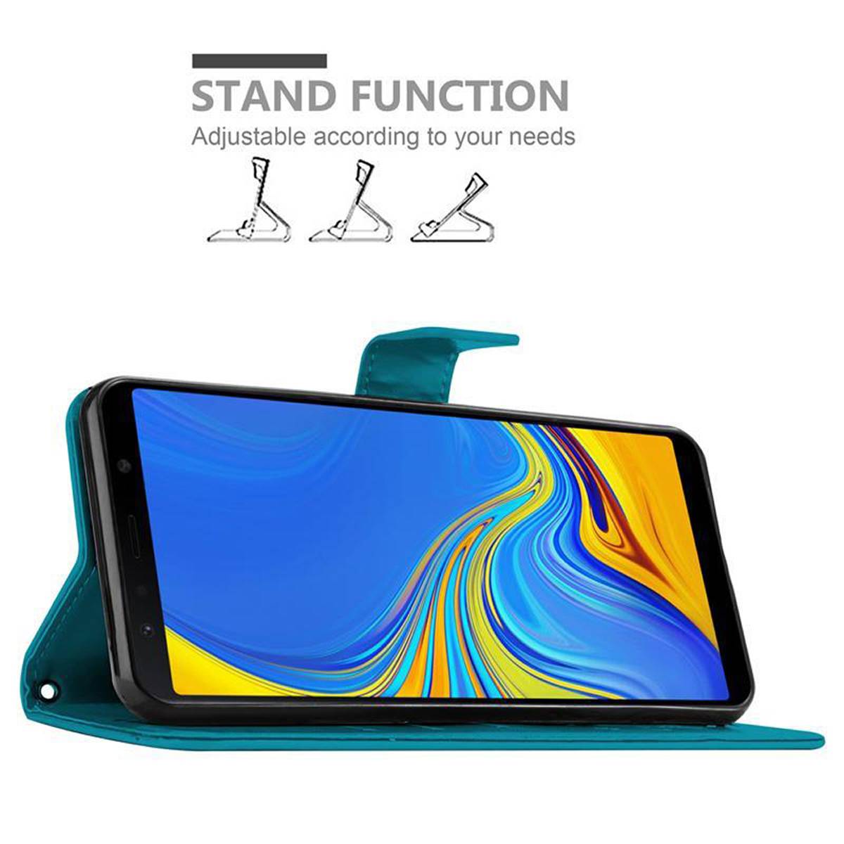 Cadorabo Hülle für Samsung Galaxy A7 2018 Schutz Hülle in Blau Schutzhülle Handy Hülle Etui Case Blumen Flower