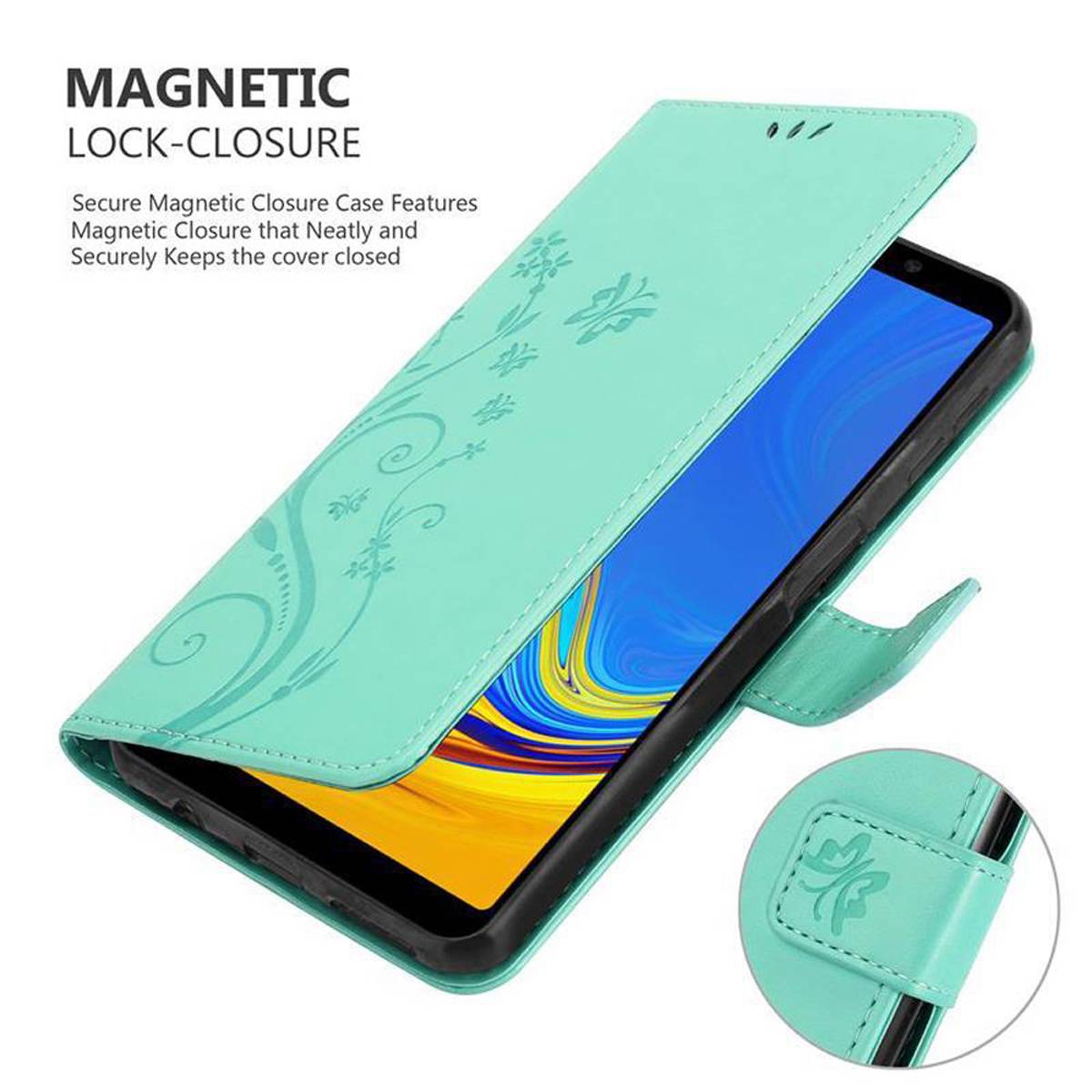 Cadorabo Hülle für Samsung Galaxy A7 2018 Schutz Hülle in Türkis Schutzhülle Handy Hülle Etui Case Blumen Flower