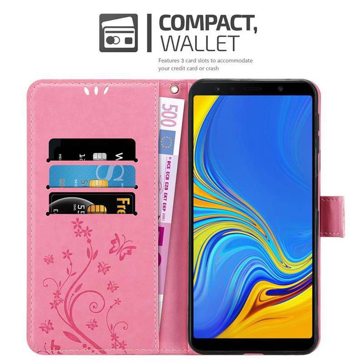 Cadorabo Hülle für Samsung Galaxy A7 2018 Schutz Hülle in Rosa Schutzhülle Handy Hülle Etui Case Blumen Flower