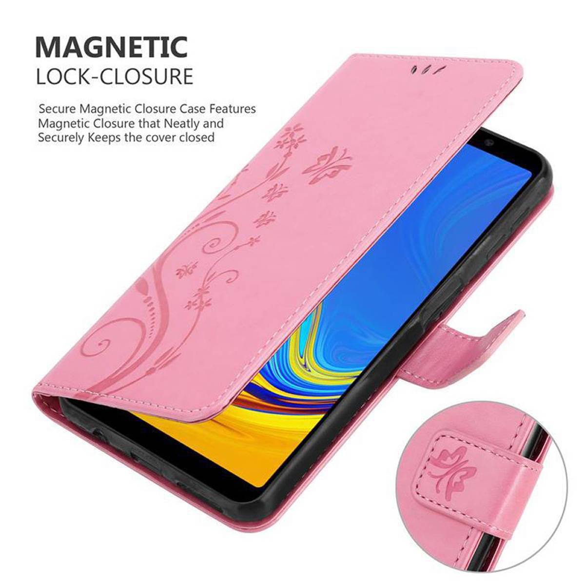 Cadorabo Hülle für Samsung Galaxy A7 2018 Schutz Hülle in Rosa Schutzhülle Handy Hülle Etui Case Blumen Flower